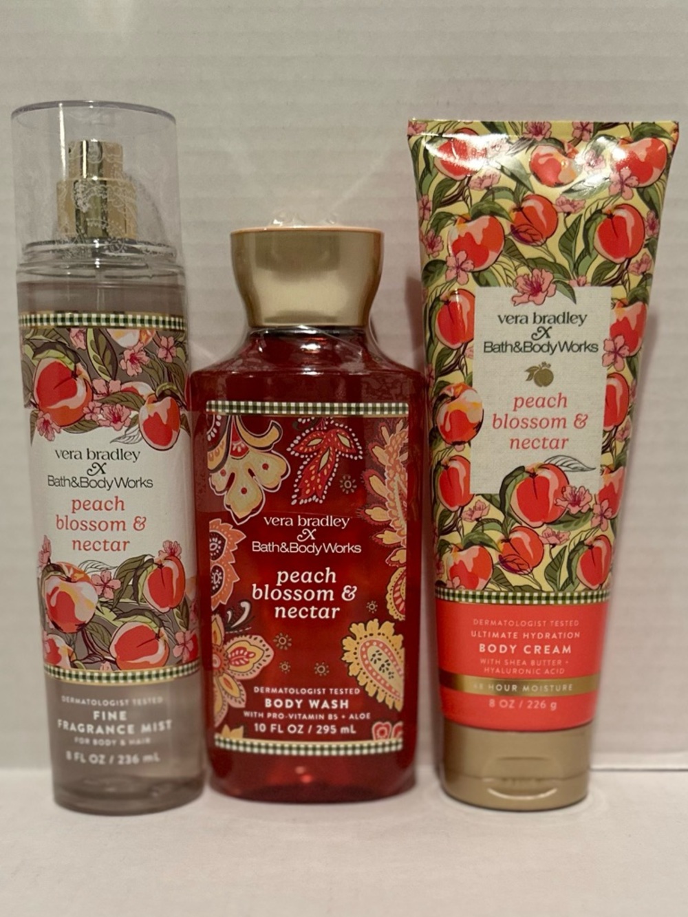 Bath & Body NEW Vera Bradley Peach Blossom & Nectar Body Cream, Mist & Wash